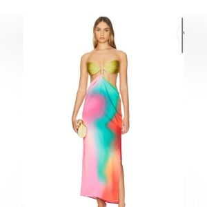 Baobab Collection Strapless Dress in Green and Pink